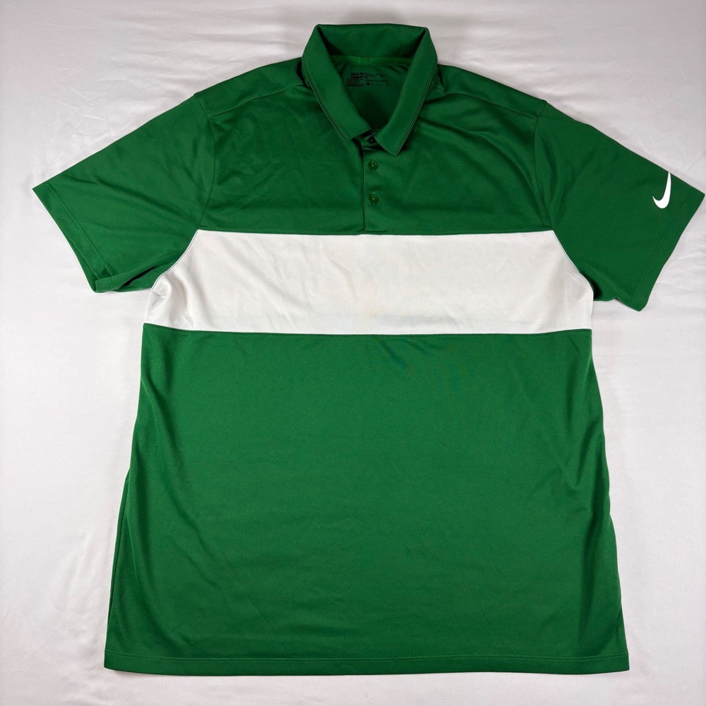 Nike Golf Polo Mens XL Green White Colorblock Dri-FIT Standard Fit 833067-302